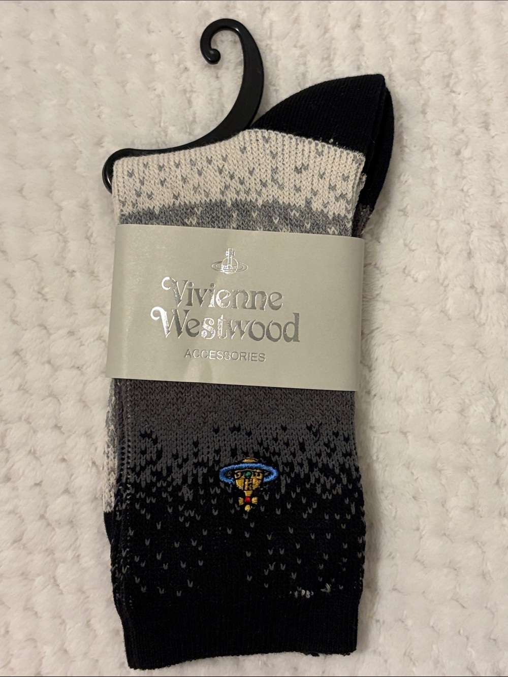 Vivienne Westwood Black and Gray Gradient Knit Socks with Orb Emblem - Medium